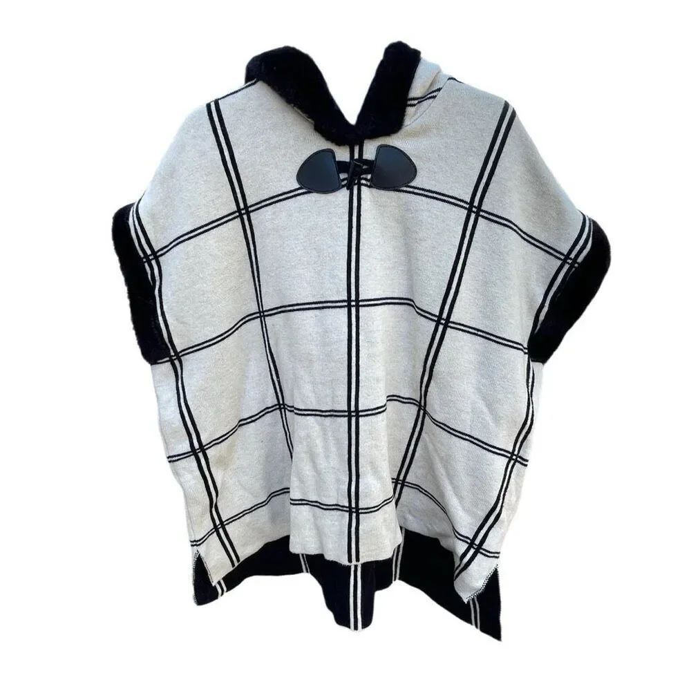 Tahari size M girls size M 7/8 sleeveless poncho hooded faux fur.